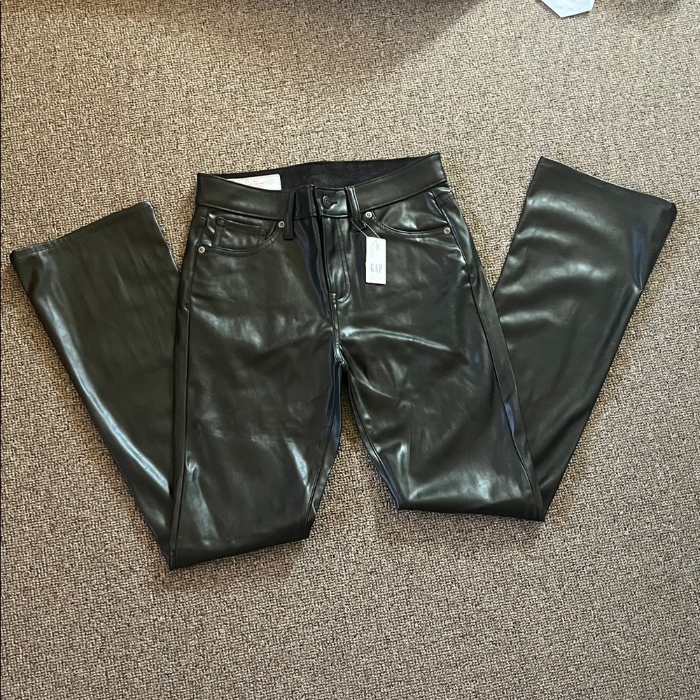 GAP Black Faux Leather Baby Boot Leg Mid Rise Pants